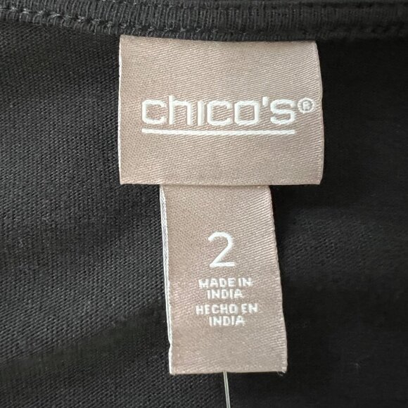 Chicos Womens Embellished Flower Puff Sleeve Top Beaded Black Cotton size Large - Picture 9 of 13